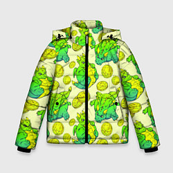 Куртка зимняя для мальчика Круглые драконы с монетами, зеленый, цвет: 3D-светло-серый