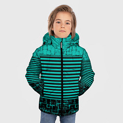 Куртка зимняя для мальчика Темно бирюзовый полосатый узор, цвет: 3D-черный — фото 2