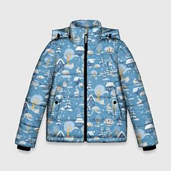 Куртка зимняя для мальчика Зима в деревне, цвет: 3D-черный