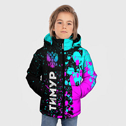 Куртка зимняя для мальчика Тимур и неоновый герб России по-вертикали, цвет: 3D-черный — фото 2