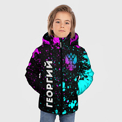Куртка зимняя для мальчика Георгий и неоновый герб России вертикально, цвет: 3D-черный — фото 2