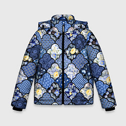 Куртка зимняя для мальчика Цветочный лоскутный коллаж, цвет: 3D-черный