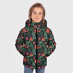 Куртка зимняя для мальчика Новогодние цветы, цвет: 3D-черный — фото 2