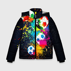 Куртка зимняя для мальчика Разноцветные футбольные мячи, цвет: 3D-красный