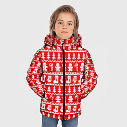 Куртка зимняя для мальчика Новогодний узор с пряничными человечками и елками, цвет: 3D-красный — фото 2
