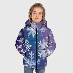 Куртка зимняя для мальчика Снежинки на фиолетово-синем фоне, цвет: 3D-светло-серый — фото 2