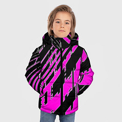 Куртка зимняя для мальчика Розовые линии на чёрном фоне, цвет: 3D-черный — фото 2