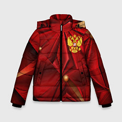 Куртка зимняя для мальчика Золотой герб России на красной абстракции, цвет: 3D-красный