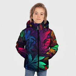 Куртка зимняя для мальчика Яркие абстрактные листья, цвет: 3D-черный — фото 2