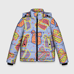 Куртка зимняя для мальчика Узор с яркими разноцветными бантами в горошек, цвет: 3D-светло-серый