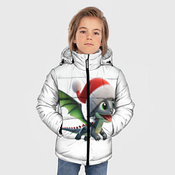 Куртка зимняя для мальчика Милый дракончик, в шапке деда мороза, цвет: 3D-красный — фото 2