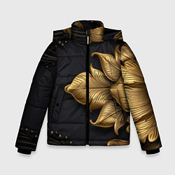 Зимняя куртка для мальчика Золотые объемные листья на черном фоне
