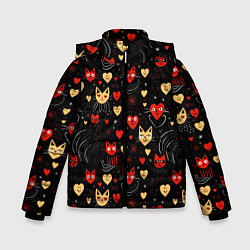 Куртка зимняя для мальчика Паттерн с сердечками и котами валентинка, цвет: 3D-светло-серый