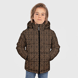Куртка зимняя для мальчика Ажурный тёмно-коричневый, цвет: 3D-черный — фото 2