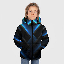 Куртка зимняя для мальчика Черный абстрактный фон и синие неоновые вставки, цвет: 3D-светло-серый — фото 2