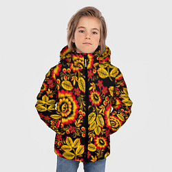 Куртка зимняя для мальчика Хохломская роспись золотистые листья и цветы чёрно, цвет: 3D-красный — фото 2