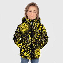 Куртка зимняя для мальчика Хохломская роспись золотые цветы на чёроном фоне, цвет: 3D-красный — фото 2