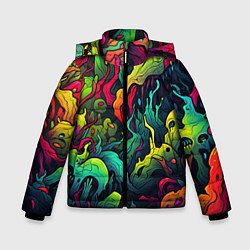 Куртка зимняя для мальчика Абстрактный камуфляж в кислотных абстрактных пятна, цвет: 3D-черный