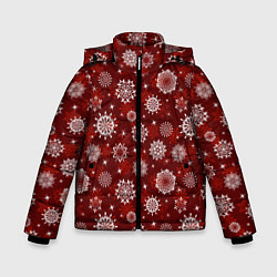 Куртка зимняя для мальчика Snowflakes on a red background, цвет: 3D-красный
