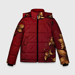 Зимняя куртка для мальчика Узоры золотые на красном фоне
