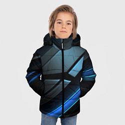 Куртка зимняя для мальчика Черная абстракция с синим неоновым ярким свечением, цвет: 3D-красный — фото 2