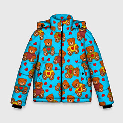 Куртка зимняя для мальчика Мишки в цветных свитерах и сердечки, цвет: 3D-светло-серый