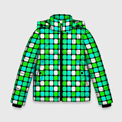 Куртка зимняя для мальчика Зелёные и белые квадраты, цвет: 3D-черный