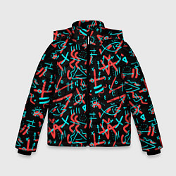 Куртка зимняя для мальчика Цветные геометрические каракули, цвет: 3D-светло-серый
