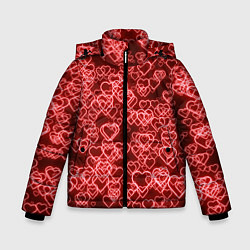 Куртка зимняя для мальчика Неоновые сердечки красные, цвет: 3D-черный