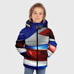 Куртка зимняя для мальчика Изогнутая белая синяя красная абстракция, цвет: 3D-черный — фото 2