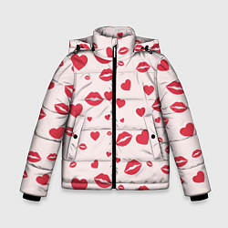 Куртка зимняя для мальчика Поцелуйчики паттерн, цвет: 3D-красный