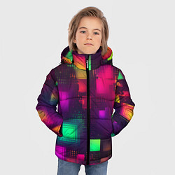 Куртка зимняя для мальчика Разноцветные квадраты и точки, цвет: 3D-черный — фото 2