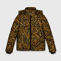 Куртка зимняя для мальчика Золотые узоры завитки, цвет: 3D-черный