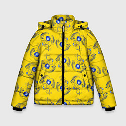 Куртка зимняя для мальчика Узор - цветы гжель на желтом фоне, цвет: 3D-красный