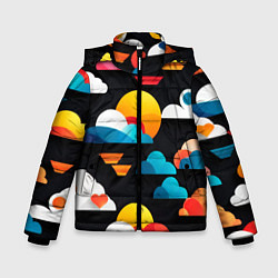 Куртка зимняя для мальчика Цветные облака в черном небе, цвет: 3D-светло-серый