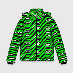 Куртка зимняя для мальчика Чёрно-зелёный линейный узор киберпанк, цвет: 3D-черный