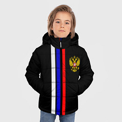 Куртка зимняя для мальчика Герб РФ триколор полосы, цвет: 3D-красный — фото 2