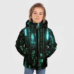 Куртка зимняя для мальчика Киберпанк светящиеся голубые элементы, цвет: 3D-светло-серый — фото 2