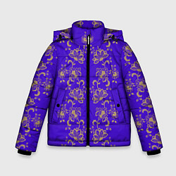 Куртка зимняя для мальчика Контурные цветы на фиолетовом фоне, цвет: 3D-черный