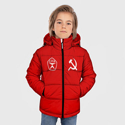 Куртка зимняя для мальчика СССР гост три полоски на красном фоне, цвет: 3D-светло-серый — фото 2