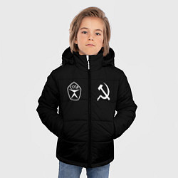 Куртка зимняя для мальчика СССР гост три полоски на черном фоне, цвет: 3D-красный — фото 2
