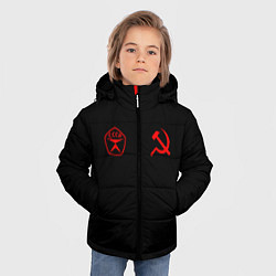 Куртка зимняя для мальчика СССР гост три полоски на белом фоне, цвет: 3D-черный — фото 2