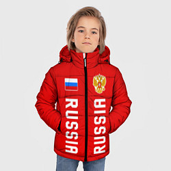Куртка зимняя для мальчика Россия три полоски на красном фоне, цвет: 3D-черный — фото 2
