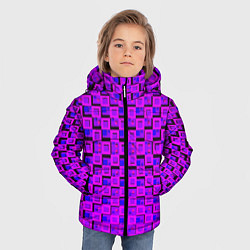 Куртка зимняя для мальчика Фиолетовые квадраты на чёрном фоне, цвет: 3D-черный — фото 2