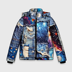 Куртка зимняя для мальчика Звездный небосвод - пэчворк, цвет: 3D-черный