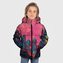 Куртка зимняя для мальчика Абстрактный город в неоновых цветах, цвет: 3D-красный — фото 2