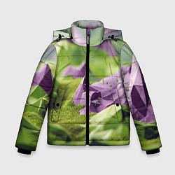 Куртка зимняя для мальчика Геометрический пейзаж фиолетовый и зеленый, цвет: 3D-черный