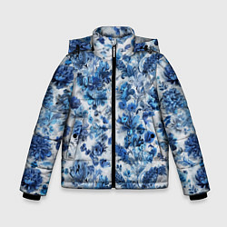 Зимняя куртка для мальчика Цветочный сине-голубой узор