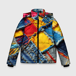 Куртка зимняя для мальчика Colorful denim patchwork - ai art, цвет: 3D-черный