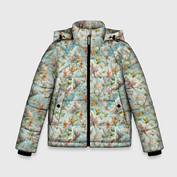 Куртка зимняя для мальчика Сирень цветы паттерн, цвет: 3D-черный